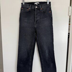 Re/Done Charcoal Grey Mid-rise Cropped Jeans